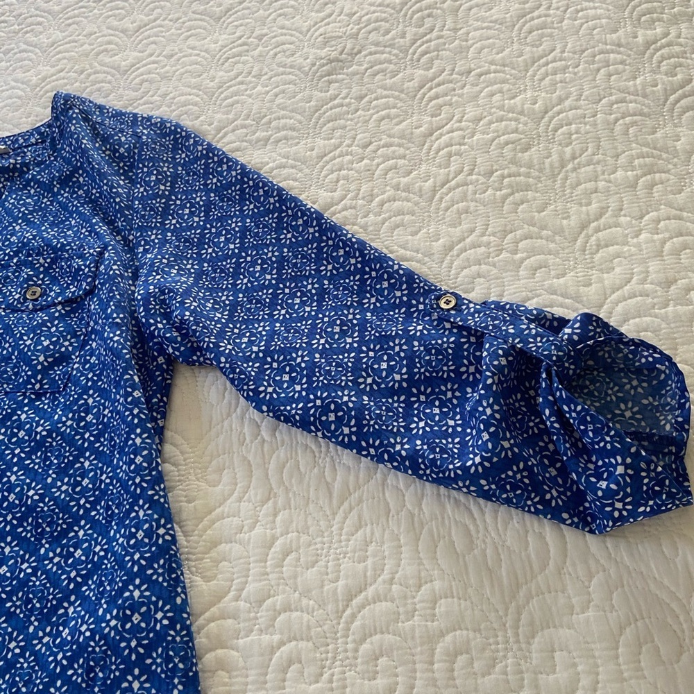 Notations Blue And White Patterned Button Down Bl… - image 8